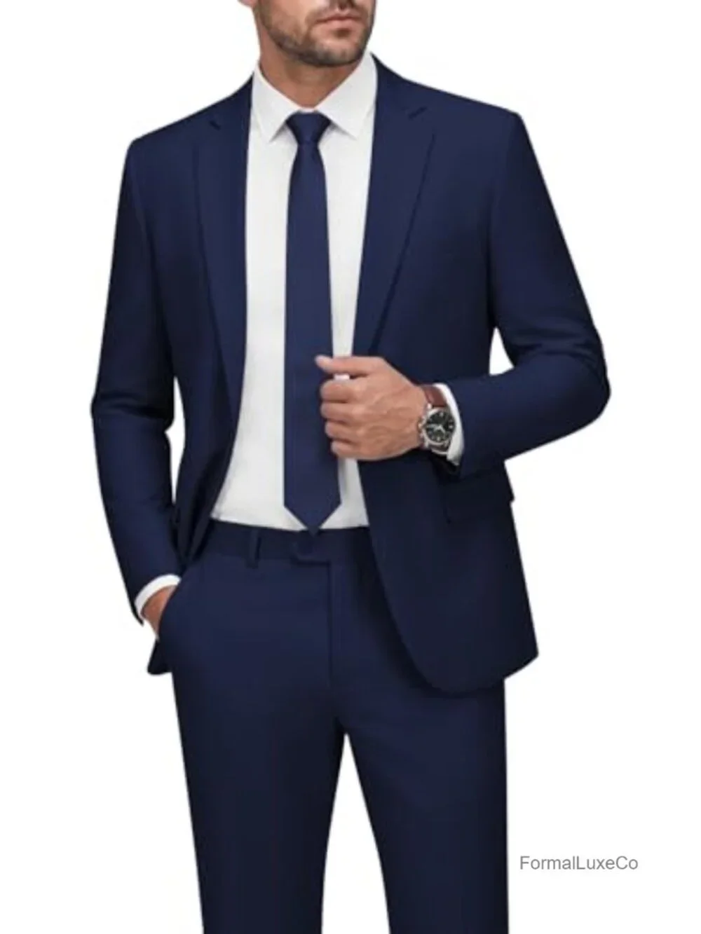 Slim Fit 2-Piece Wedding Tuxedo Suit Set with Notched Lapel, Long Sleeve Blazer
